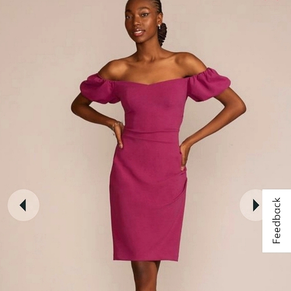 David Bridal Studio, sheath dress, puff sleeves, Fuchsia "Cassis" NWT, Size 24W